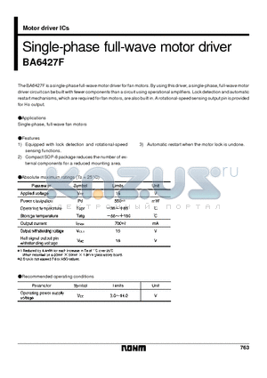 BA6427F datasheet - Single-phase full-wave motor driver