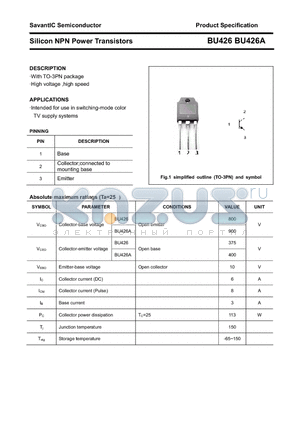 BU426 datasheet - Silicon NPN Power Transistors