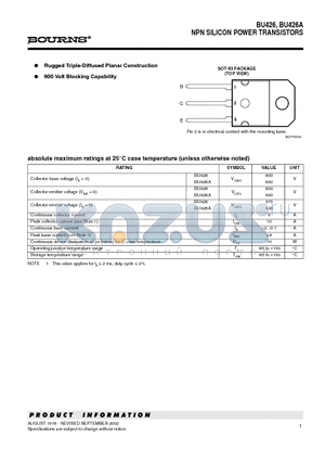 BU426 datasheet - NPN SILICON POWER TRANSISTORS