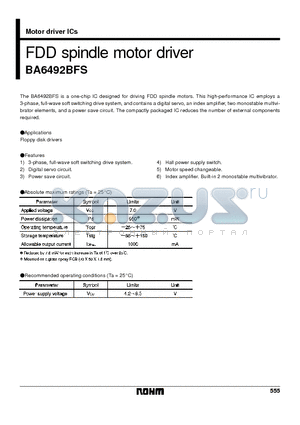 BA6492 datasheet - FDD spindle motor driver