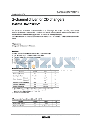 BA6780FP-Y datasheet - 2-channel driver for CD changers