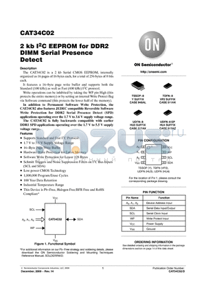 CAT34C02HU3I-GT5 datasheet - 2 kb I2C EEPROM for DDR2 DIMM Serial Presence Detect