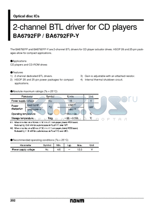 BA6792FP-Y datasheet - 2-channel BTL driver for CD players