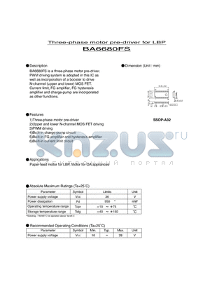 BA6680FS datasheet - Three-phase motor pre-driver for LBP