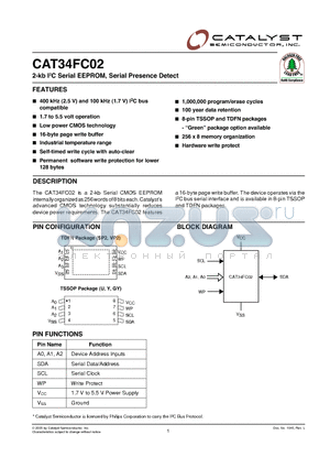 CAT34FC02 datasheet - 2-kb I2C Serial EEPROM, Serial Presence Detect