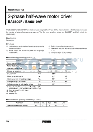 BA6809 datasheet - 2-phase half-wave motor driver