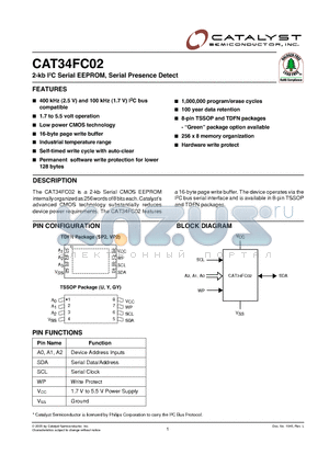 CAT34FC02YITE13REVE datasheet - 2-kb I2C Serial EEPROM, Serial Presence Detect