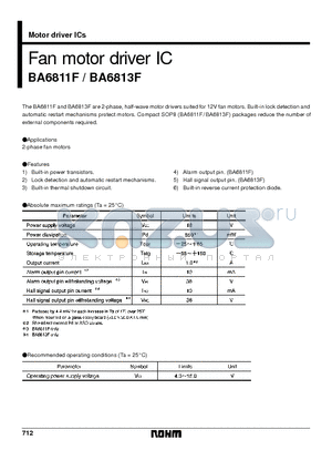 BA6811 datasheet - Fan motor driver IC