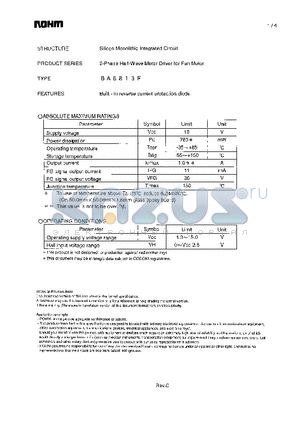 BA6813F datasheet - 2-Phase Half-Wave Motor Driver for Fan Motor