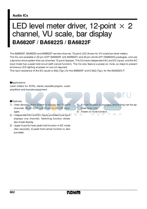 BA6820 datasheet - LED level meter driver, 12-point x 2 channel, VU scale, bar display