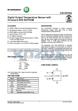 CAT34TS02 datasheet - Digital Output Temperature Sensor with On-board SPD EEPROM