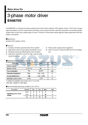 BA6870 datasheet - 3-phase motor driver