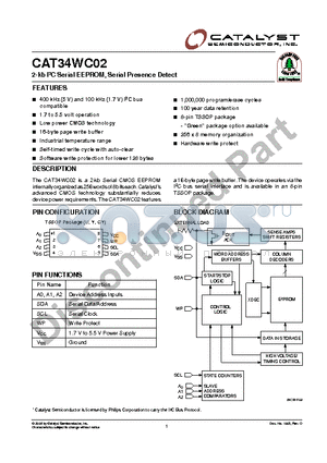 CAT34WC02_05 datasheet - 2-kb I2C Serial EEPROM, Serial Presence Detect