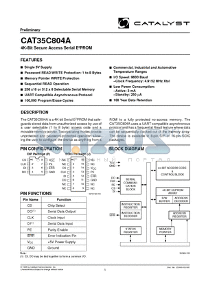 CAT35C804APTE13 datasheet - 4K-Bit Secure Access Serial E2PROM