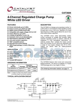 CAT3604 datasheet - 4-Channel Regulated Charge Pump White LED Driver