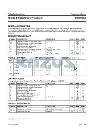 BU4508DZ datasheet - Silicon Diffused Power Transistor