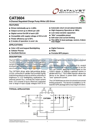 CAT3604HV4-TE13 datasheet - 4-Channel Regulated Charge Pump White LED Driver