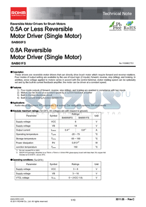 BA6950FS datasheet - 0.5A or Less Reversible Motor Driver (Single Motor)