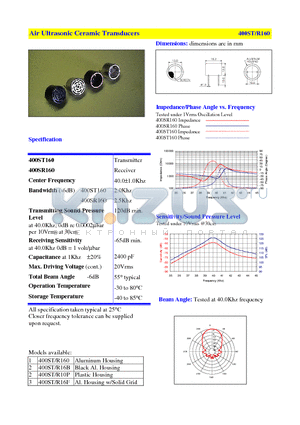 400SR10P datasheet - Air Ultrasonic Ceramic Transducers