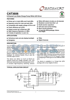 CAT3606 datasheet - 6-Channel Low Noise Charge Pump White LED Driver