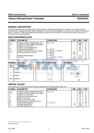 BU4525DF datasheet - Silicon Diffused Power Transistor