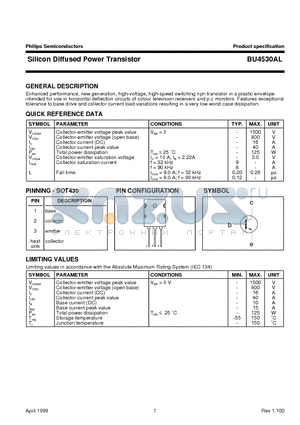 BU4530AL datasheet - Silicon Diffused Power Transistor