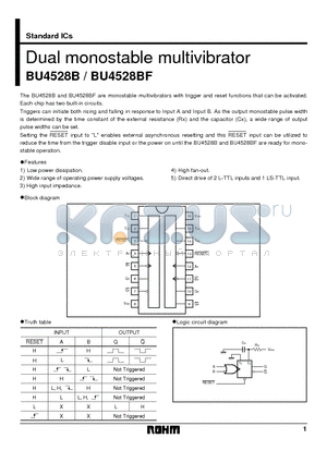 BU4528BF datasheet - Dual monostable multivibrator