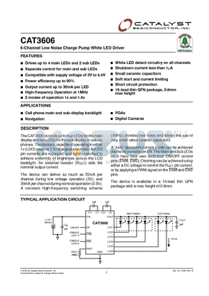 CAT3606HS4 datasheet - 6-Channel Low Noise Charge Pump White LED Driver