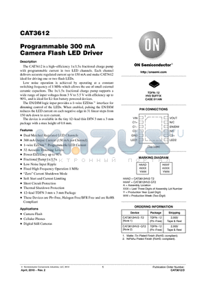 CAT3612HV2-GT2 datasheet - Programmable 300 mA Camera Flash LED Driver