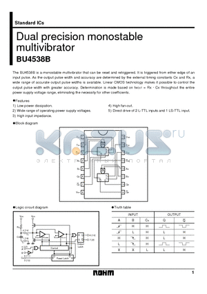 BU4538B datasheet - Dual precision monostable multivibrator