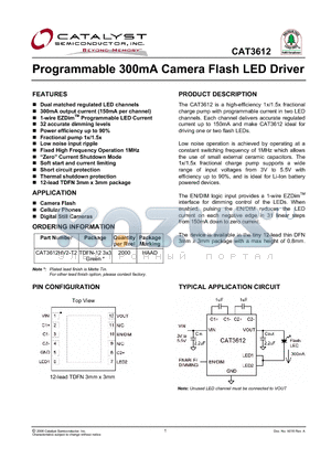 CAT3612HV2-T2 datasheet - Programmable 300mA Camera Flash LED Driver