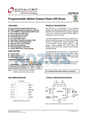 CAT3612_08 datasheet - Programmable 300mA Camera Flash LED Driver