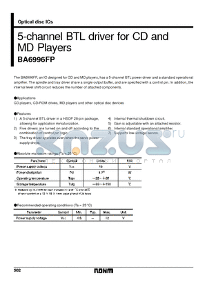 BA6996FP datasheet - 5-channel BTL driver for CD and MD Players