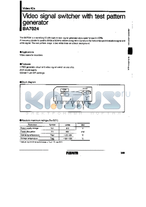 BA7024 datasheet - Video signal switcher with test pattern generator