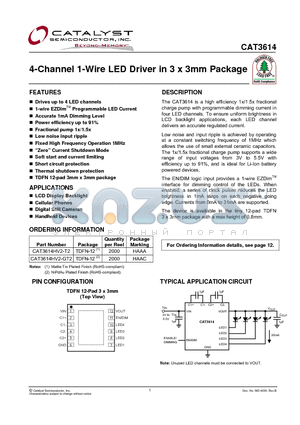 CAT3614HV2-GT2 datasheet - 4-Channel 1-Wire LED Driver in 3 x 3mm Package