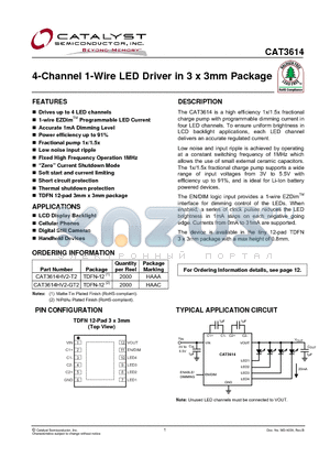 CAT3614HV2-T2 datasheet - 4-Channel 1-Wire LED Driver in 3 x 3mm Package
