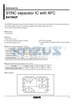 BA7062F datasheet - SYNC separator IC with AFC