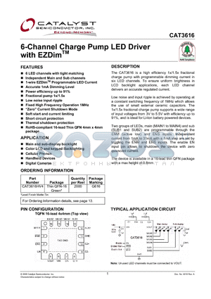 CAT3616HV4-T2 datasheet - 6-Channel Charge Pump LED Driver with EZDimTM