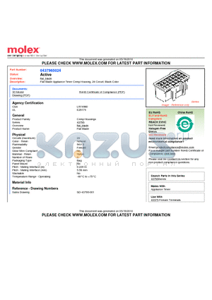 0437965024 datasheet - Flat Blade Appliance Timer Crimp Housing, 24 Circuit, Black Color