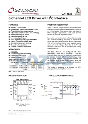 CAT3626 datasheet - 6-Channel LED Driver with I2C Interface