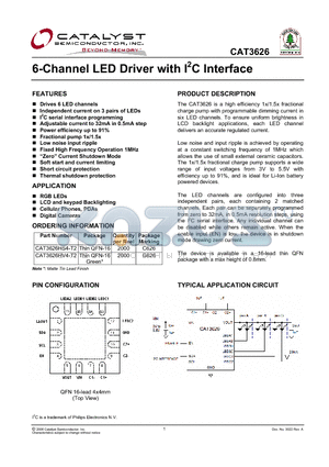 CAT3626HS4-T2 datasheet - 6-Channel LED Driver with I2C Interface