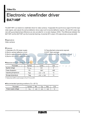 BA7149 datasheet - Electronic viewfinder driver