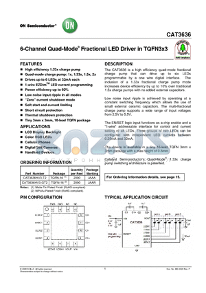 CAT3636HV3-T2 datasheet - 6-Channel Quad-Mode Fractional LED Driver in TQFN3x3