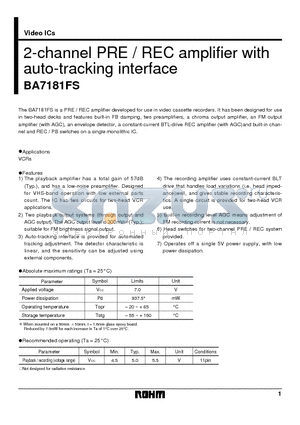 BA7181 datasheet - 2-channel PRE / REC amplifier with auto-tracking interface