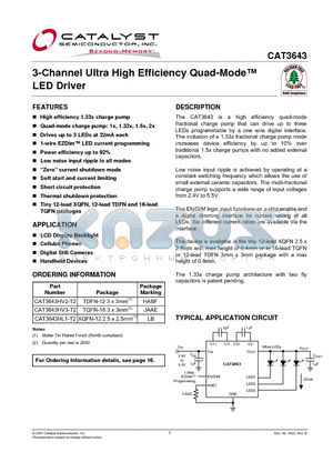 CAT3643 datasheet - 3-Channel Ultra High Efficiency Quad-Mode TM LED Driver