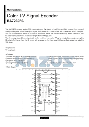BA7232FS datasheet - Color TV Signal Encoder