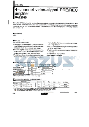 BA7274S datasheet - 4-channel video-signal PRE/REC amplifier