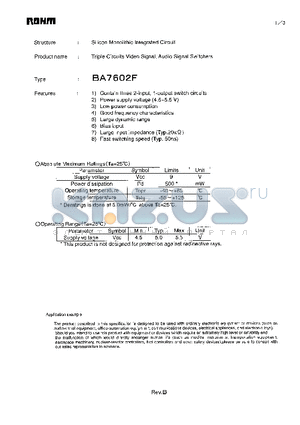 BA7602F datasheet - Triple Circuits Video Signal, Audio Signal Switchers