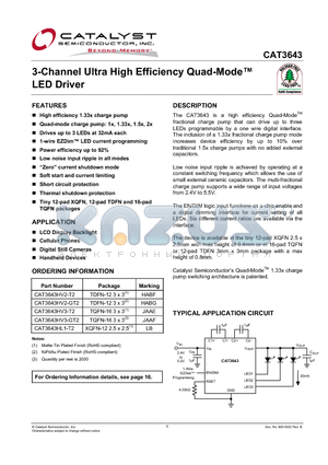 CAT3643_0710 datasheet - 3-Channel Ultra High Efficiency Quad-Mode LED Driver