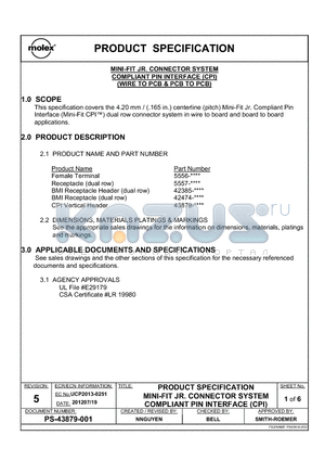 0438790058 datasheet - MINI-FIT JR. CONNECTOR SYSTEM COMPLIANT PIN INTERFACE (CPI) (WIRE TO PCB & PCB TO PCB)